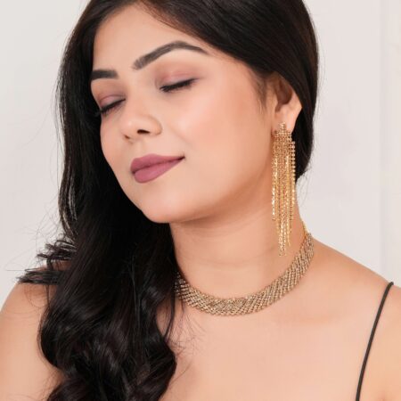 Women's Indo-Western Drop Dangles Earring With Necklace For Women Fashion Jewellery for women Artificial Earrings and Necklace For women (Golden)